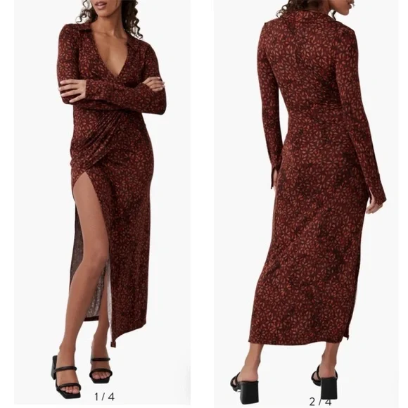 Free People Shayla Wrap Midi Dress | Autumn Combo | Small - Picture 3 of 9